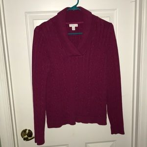 Fuchsia color long sleeve cable knit sweater